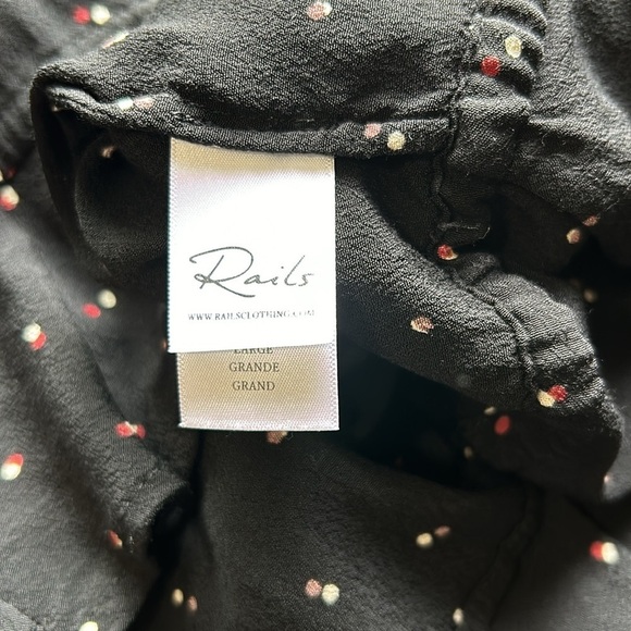 RAILS Top Beaux Black Off Set Dot Button Front Blouse Long Sleeve Ruffle Sz L - Picture 11 of 14